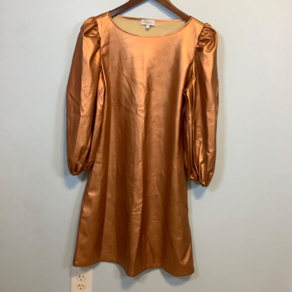 Sedge Copper Puff Sleeve Dress Women’s Size Small Party Cocktail Fall - Picture 1 of 6